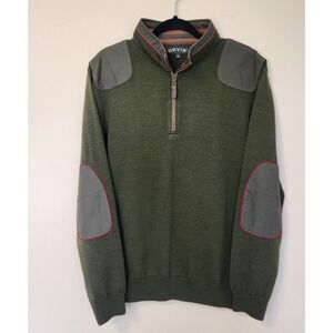 Orvis Mens Quarter Zip Wool Shooting Sweater Green Shoulder Elbow Patches